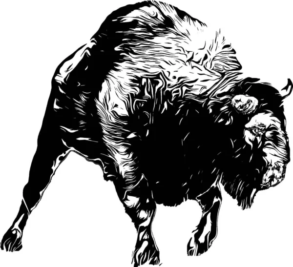 Schwarze Silhouette Eines Bisons Vor Weißem Hintergrund — Stockfoto