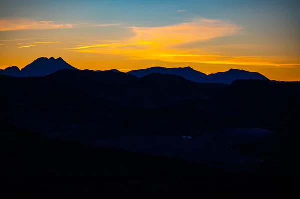 Dark Silhouettes Mountains Sky Sunset Typical Sunset Landscape Andalusia Spain — Stock Photo, Image
