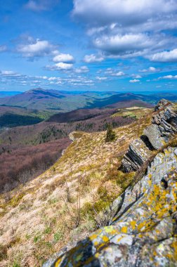 Bahar dağı manzarası. Bukowe Berdo Bieszczady Dağları, Polonya.