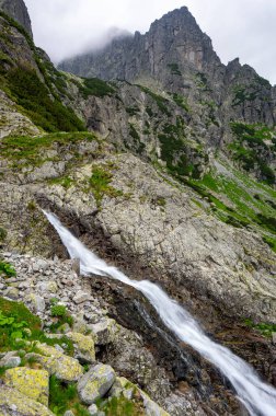 Velka Zmarzla Vadisi 'nde bir şelale. Tatra Ulusal Parkı, Slovakya.