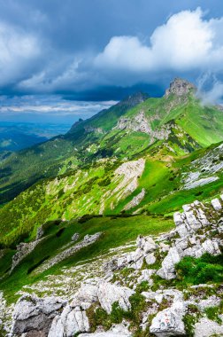 Belianske Tatras 'ın yaz manzarası. Tatra Ulusal Parkı, Slovakya. Havran Dağı ve Zdiarska Vidla.