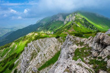 Belianske Tatras 'ın yaz manzarası. Tatra Ulusal Parkı, Slovakya. Havran Dağı ve Zdiarska Vidla.