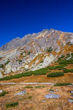 Solisko Dağı Sırtı. High Tatras 'ın sonbahar manzarası. Polonya ve Slovakya 'nın en popüler seyahat merkezlerinden biri. Dağlarda güneşli bir Ekim günü.