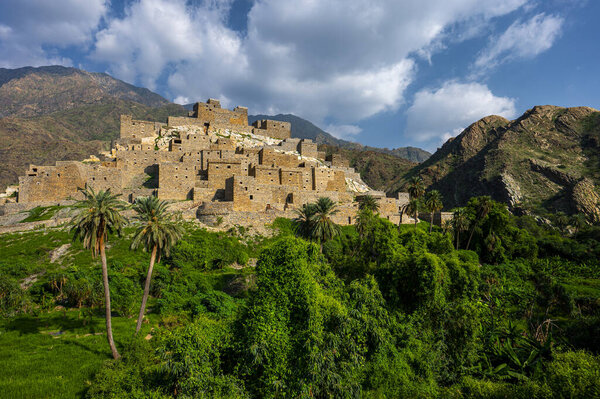 Thee Ain, Al Bahah, Saudi Arabia - November 26, 2023: View of Thee Ain, Zee Ain or Dhee Ain, heritage village.