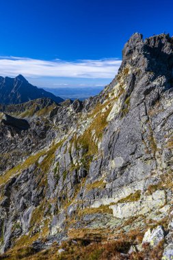 Kartal Yolu 'ndan Tatra Dağları' nın Panoraması. Tüm Tatra 'daki en zor ve tehlikeli yol..