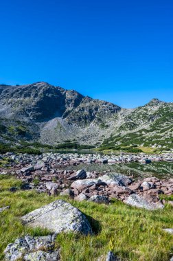 Rila dağlarının yaz manzarası. Bulgaristan ve Balkan Yarımadası 'nın en yüksek sıradağları.