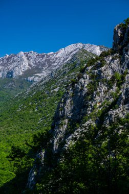 Velebit Dağları 'ndaki Pakistan Ulusal Parkı manzarası. Hırvatistan 'ın en popüler seyahat beldelerinden biri. 