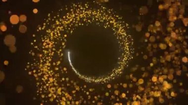 60 fps parlak bir noel yıldızının kayan animasyonu sarmal hareketli ve uzun bir kuyruk altın parçacıkları ile karanlık bir arkaplanda