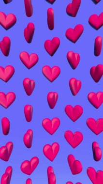 3d animation - Looped animated pink heart shapes pattern on blue background in vertical composition format.