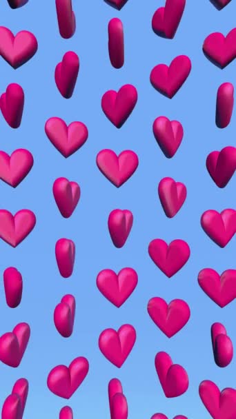Animation Looped Animated Pink Heart Shapes Pattern Blue Background Vertical — Stockvideo