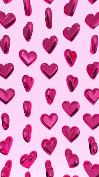 Animation Looped Animated Metallic Pink Heart Shapes Pattern Vertical Composition — 图库视频影像