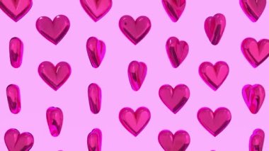 3d animation - Looped animated glossy pink heart shapes pattern.