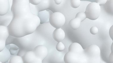 3D animation - Fluid abstract white spheres that float and blend with looping animated motion