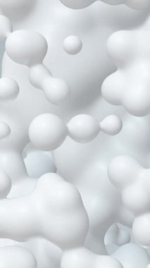 3D animation - Fluid abstract white spheres that float and blend with looping animated motion in vertical composition format