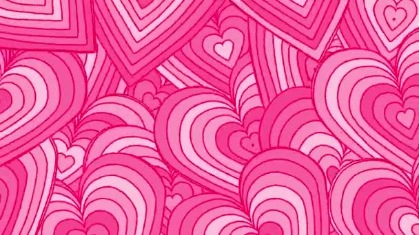 Looped Cartoon Abstract Background Overlapping Concentric Pink Hearts — Video Stock