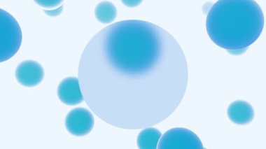 3D Animation - Looped animated abstract mockup with transparent blue circle for copy space and blue spheres around it on white background.