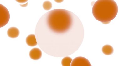 3D Animation - Looped animated abstract mockup with transparent orange circle for copy space and orange spheres around it on white background.