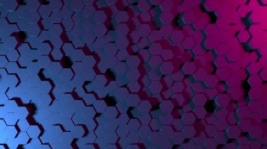 3D Animation - Abstract Hexagonal Looped Background with Blue and Pink Light.