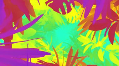 3D Animation - Looped animated background of a tunnel of plants with saturated tropical colors.