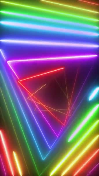 Циклічна Анімація Повторюваного Абстрактного Візерунка Неонових Світлих Трикутників Веселковими Кольорами — стокове відео