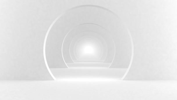 Animacja Ruch Pętli Naprzód Nieskończonym Białym Nowoczesnym Tunelu Okrągłymi Łukami — Wideo stockowe