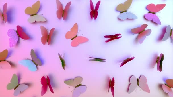 Animación Patrón Colorido Mariposas Satén Encaramadas Una Superficie Que Revolotea — Vídeo de stock