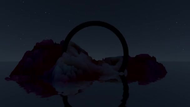 Loopable Animation Flimrande Neonljus Ring Liten Havet Natten — Stockvideo