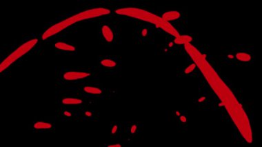 Çerçeve kare kırmızı kan sıçramasının canlandırması siyah arkaplanda izole edilmiş