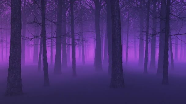 Анимация Хэллоуин Фон Фиолетового Туманного Леса Ночью Петельным Движением Камеры — стоковое видео