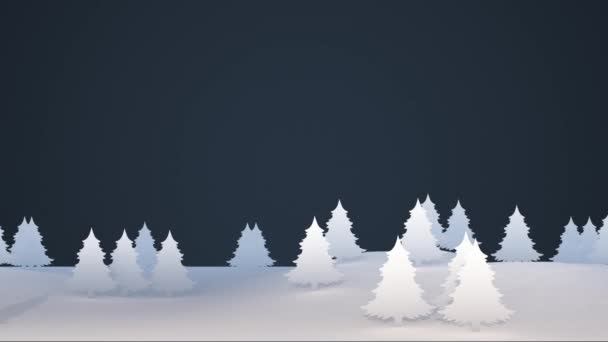 Animace Smyčka Animované Vánoční Pozadí Krajiny Ploché Bílé Borovice Tmavomodrém — Stock video