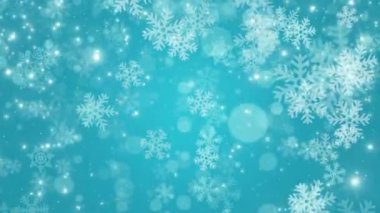 Düşen kar taneciklerinin soyut arkaplanlı mavi Noel animasyonları