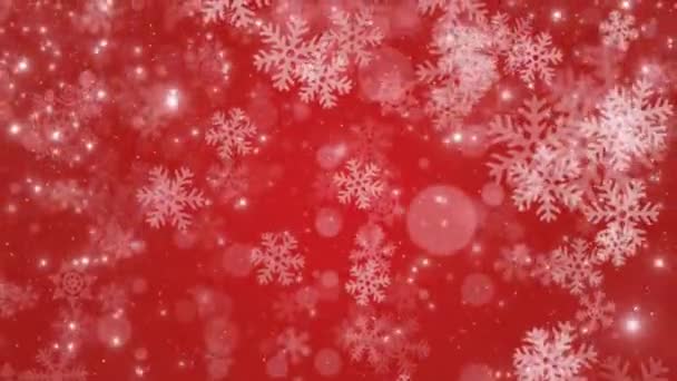Looped Animado Rojo Navidad Abstracto Fondo Caída Copos Nieve Formas — Vídeos de Stock