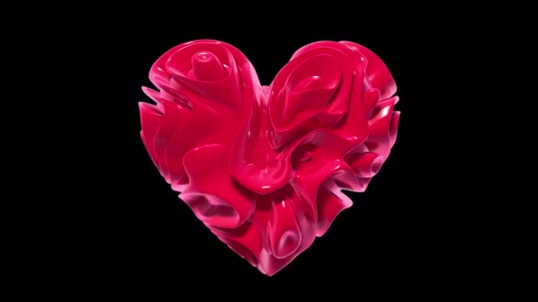 Анімація Глянцева Рожева Форма Серця Петлею Хвилястою Анімацією Ізольована Прозорістю — стокове відео