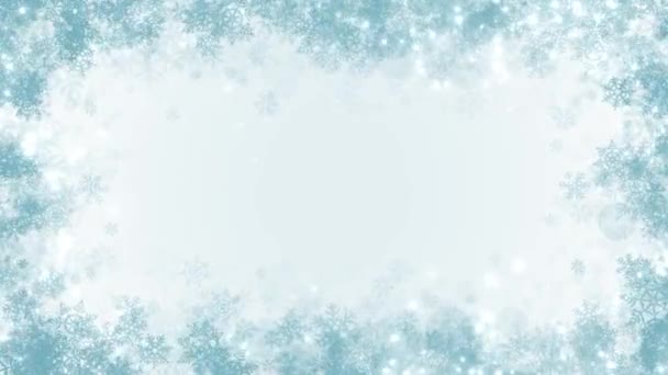 Elegantní Vánoční Zimní Pozadí Rámem Světel Modré Sněhové Vločky Animované — Stock video