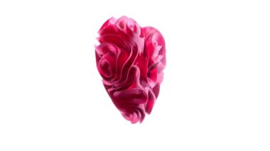 3D animasyon - Beyaz arkaplanda izole edilmiş dalgalı animasyonlu parlak pembe kalp şekli