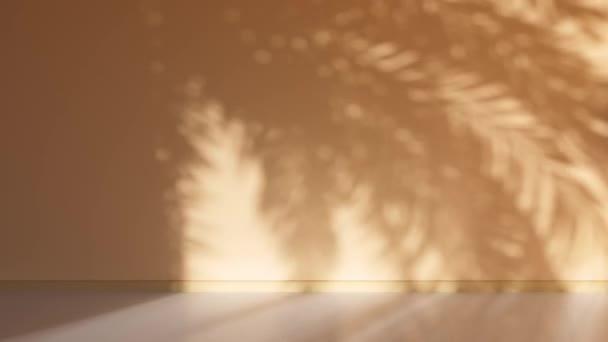 3Dアニメーション 日没の空のオレンジ色の部屋の壁にループで風に動くヤシの影 — ストック動画
