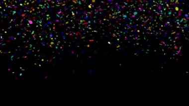 Renkli konfetilerin alfa kanallı şeffaf arkaplanda izole bir şekilde düşüşünün canlandırması