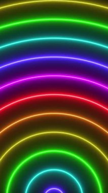 Dikey bileşimde siyah arkaplan üzerindeki neon ışıklı bir gökkuşağının canlandırılmış arka planı