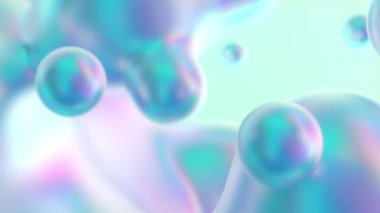 3D animasyon - Karışık sıvı topların soyut yanardöner renkli arka planı.