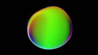 3D Animasyon - Siyah arkaplanda izole edilmiş renkli yansımaları olan yarı şeffaf deforme edilmiş soyut küre. 60 fps.