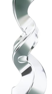 3D canlandırma - Soyut kıvrımlı metalik şekil beyaz arkaplan üzerinde döngü içinde dönüyor