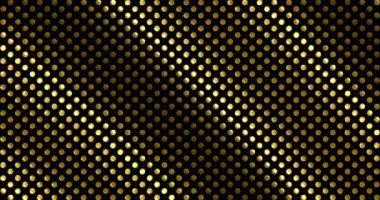 Siyah zemin üzerindeki altın noktaların zarif geometrik desenlerinin 3 boyutlu animasyonu. Tatil dekorasyonları ve lüks tasarımlar için mükemmel..