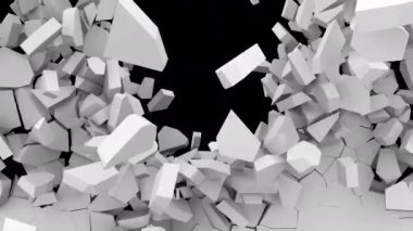 3D Canlandırma - Beyaz duvar alfa kanallı şeffaf arkaplanda yavaş çekimde yıkılıyor