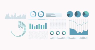 Mavi veri, grafik ve diyagramlı animasyon ticari istatistikleri kopyalama alanı ile beyaz arkaplan.