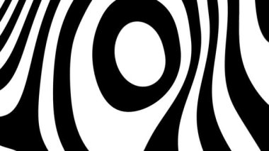 Hipnoz eden siyah ve beyaz çizgileri olan psikedelik soyut döngü animasyon arkaplanı.