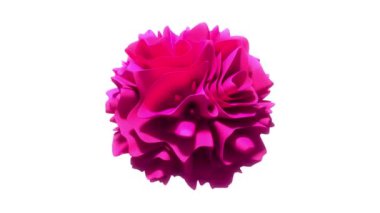 3D Canlandırma - Beyaz arkaplanda izole edilmiş sıvı döngü animasyonu ile soyut pembe gül benzeri şekil.