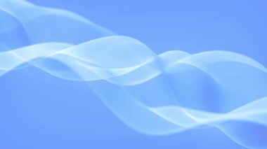 Mavi arkaplan üzerinde soyut beyaz dalgalı şeffaf şeklin 3D canlandırılmış arkaplanı