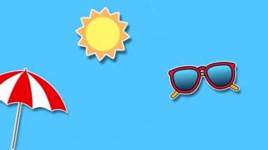 Çizgi film stop-motion tarzında yaz temalı çıkartma simgelerinin yer aldığı 2 boyutlu oyuncu döngü animasyonu. İçinde plaj topu, bikini, dondurma ve daha fazlası var. ProRes 4444 'te alfa ve sağlam mavi arkaplan sürümleriyle teslim edildi..