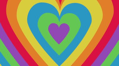Gökkuşağı Renkli Çift merkezli Kalplerin Döngülü Animasyonu