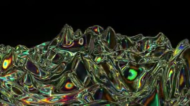 Esmer Arkaplan Üzerine Renkli Neon Yansımaları ile Iridescent Sıvı Metalik Dokusunun Soyut 3B Döngüleme Animasyonu